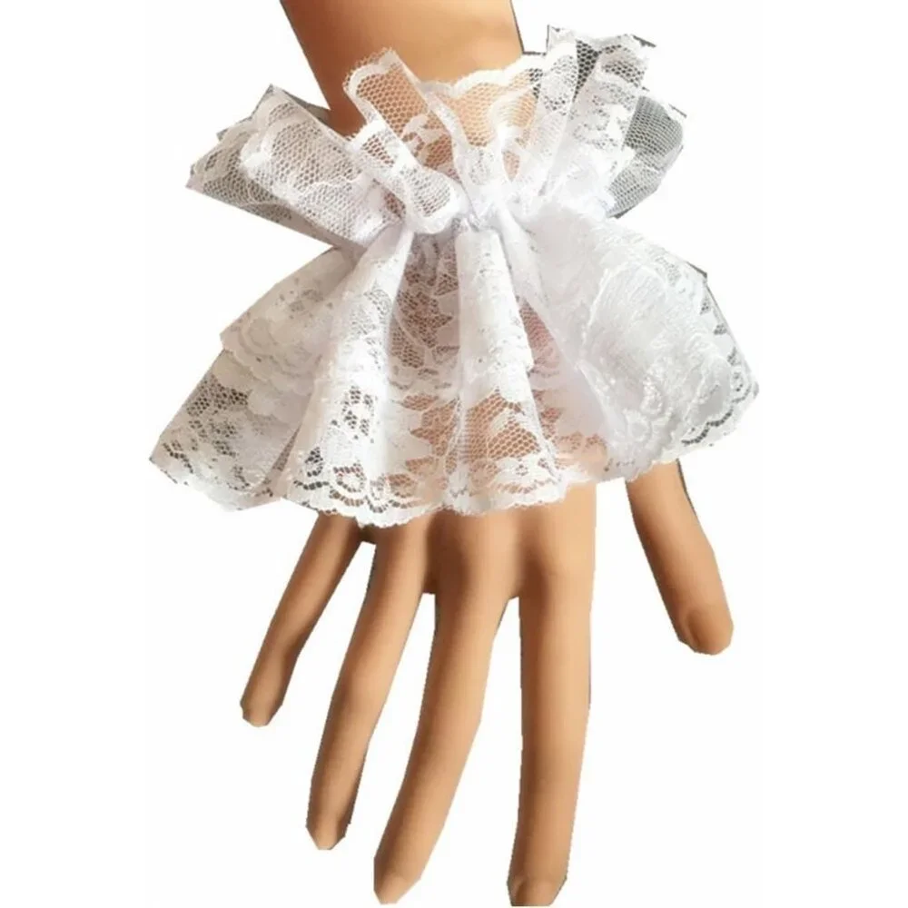 Women's Hand Sleeve Elastic Bracelet White Lace Gloves Halloween Wedding Party